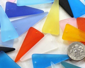 Sheild Pendant Beads, w/Frosted Matte Sea Glass Finish, 37mmX15mm, YOU PICK COLOR, 2 Pieces