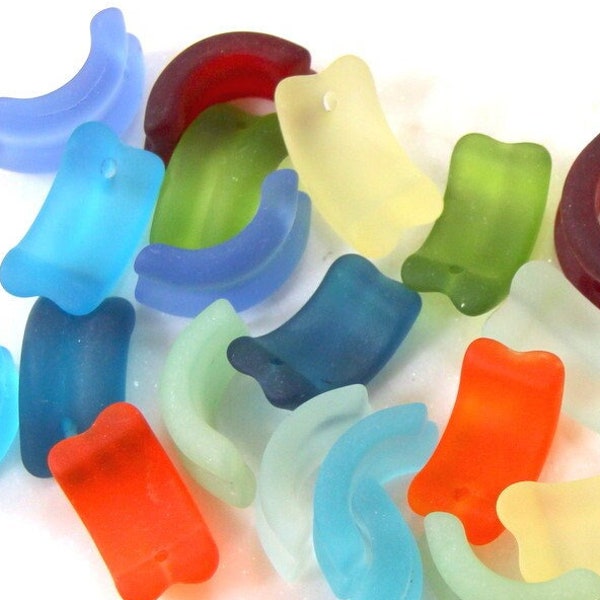 Bottle Lip Beads, End Drilled, 25x13mm. YOU PICK COLOR, frosted Matte Sea Glass Finish, Cultured Beach Sea Glass, 2 Pieces