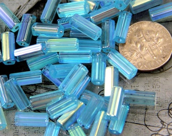 25 Aquamarine AB Czech Atlas Tube Glass Beads 10x4mm