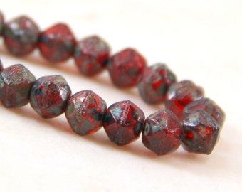 English Cut Beads, 8mm., Opaque Ruby Red w/Picasso  Finish, Accent Beads, 8 mm.Preciosa Czech Beads, 20 Pieces