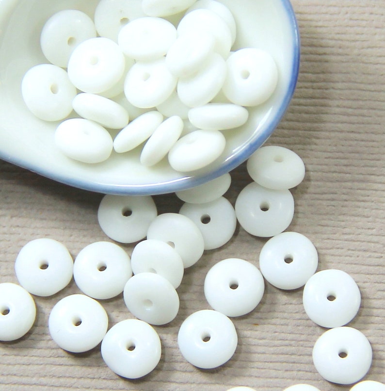 Disk Beads, Heishi, Discs, 6mm Disk Beads, Opaque White w/Matte Finish, Accent Beads, Spacer Beads, Center Drilled, Coin Beads, 50 Pieces image 7