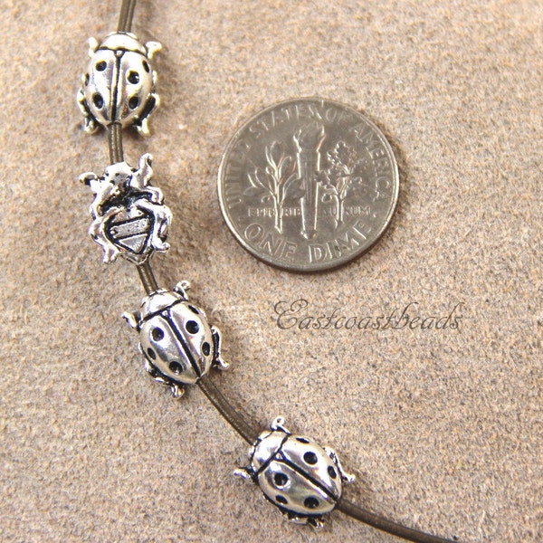 Lady Bug Beads, TierraCast, 12mm Lady Bug Beads, Bug Beads, Jewelry Finding, Silver Beads, Silver Plated Lead Free Pewter