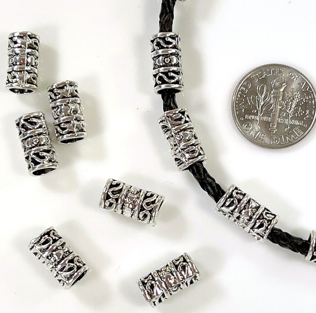 Large Metal Tube Beads, Bead Size 12x6mm, Hole Size 5mm, Silver Tone