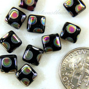 Perline per piastrelle quadrate pavone Preciosa, perline per piastrelle 6 mm, perline per piastrelle pavone, nero intenso, perline di accento, perline di vetro pressato ceco, 20 pezzi