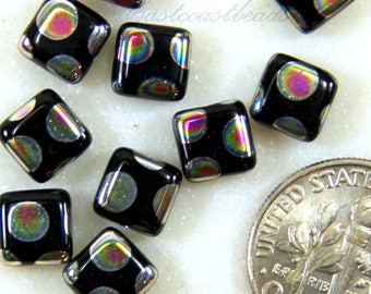 Preciosa Pfau Quadrat Fliesenperlen 6 mm Fliesenperlen Pfau Fliesenperlen Jet Schwarz, Akzentperlen, Tschechische Gepresste Glasperlen, 20 Stück