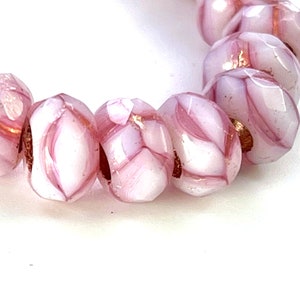 Rondelle Beads, Large Hole Beads, 9mm w/3mm hole, semi-opaque light pink w/transparent dark pink with a copper lining, Roller Beads, 112