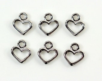 TierraCast Charms, Open Heart Charms, Tiny Open Heart Drops, Jewelry Findings, Rhodium Plated Lead Free Pewter,  4 Pieces