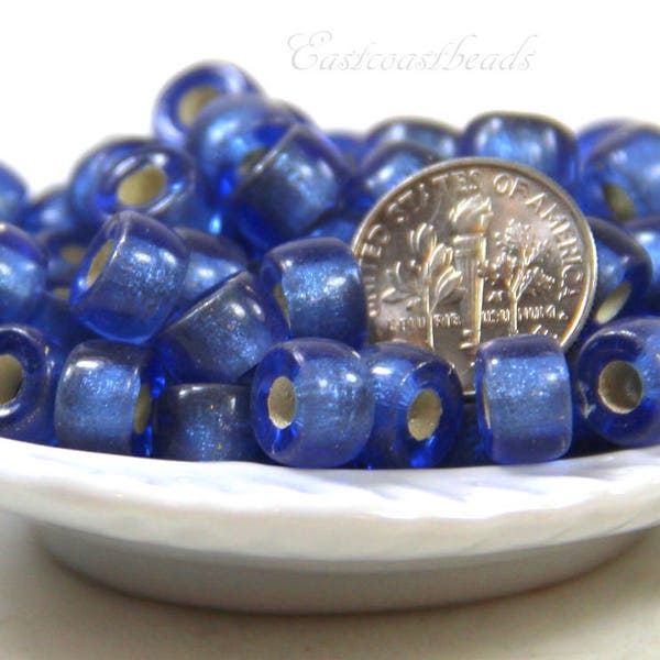 Pony Beads, 9mm w/3.5mm Hole,Blue Sapphire w/Silver Lining, Rondelle Beads, Roller Beads, Czech Beads, Accent Beads, 19