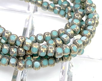 Trica Beads, 4x3mm., Teal Blue w/Bronze Finish, Accent Beads, Spacer Beads, Preciosa Czech Beads, 50 Pieces