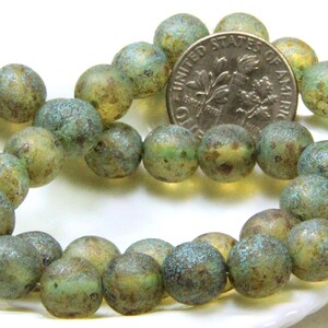 Round Glass Druk Beads, 8mm, Honey Yellow w/Picasso Finish And Turquoise Wash, Czech Glass Beads, 20 Pieces image 1