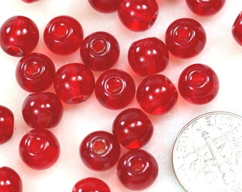 Precoisa 8 mm Round Druk Beads, Round Glass Beads, 8 mm., 2 mm Hole, Ruby Red, Accent Beads, Spacer Beads, 20 Pieces, 193