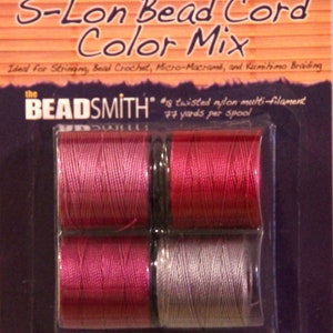 S-LON, &quot;Plum Crazy&quot;,  Bead Cord, 4 Color Mix,  Kumihimo Cording, Extra Heavy #18 Twisted Nylon Cord, 77 Yards Each Spool, 308 Total Yardage