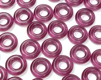 Donut Ring Beads, 9mm w/4mm Hole, Amethyst w/Shiny Glass Finish, Large Hole Beads, Preciosa Czech Beads,  20 Beads, w-42