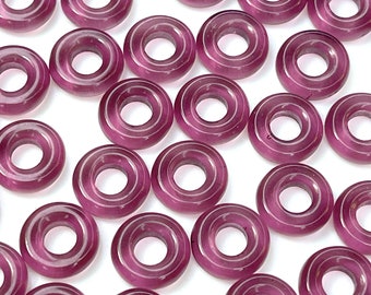 Donut Ring Beads, 9mm w/4mm Hole, Amethyst w/Shiny Glass Finish, Large Hole Beads, Preciosa Czech Beads,  20 Beads