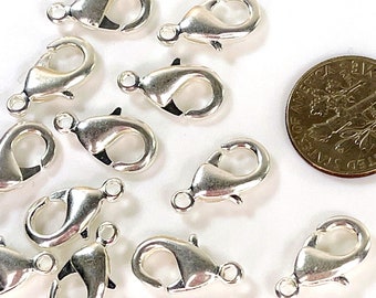 TierraCast Lobster Clasps, 15 mm., Jewelry Findings, 15mm, Lobster Pinch Clasps, Fine Silver Plate, 4 Pieces