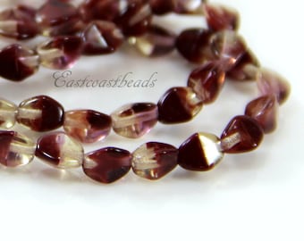 Pinch Beads, Dark Red With Yellow, 5mm, Czech Glass Beads, Length Drilled, 5mm, Petite Accent Beads, Spacer Beads,  30 Pieces