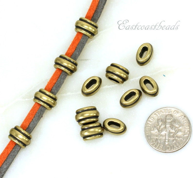 TierraCast Deco Slide Beads Small Hole Beads Small Deco Beads Antiqued Brass Leather Findings 10 Pcs 4x2mm Barrel Beads 0327