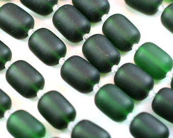 Fassperlen, Große Größe (13 x 10 mm), Shamrock Grün, gefrostete Perlen, Seeglas Style, Beach Glass Style Beads, 8 Stück