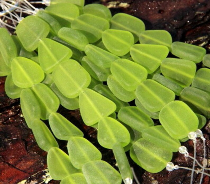 Frosted Matte Finish 13-16mm Olive Green Free Form Flat Beads 6 Pieces Sea Glass Style Beads Small Size