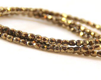 Round 3mm Faceted Beads, Bronze Finish, Small Spacer Beads, 50 Pieces