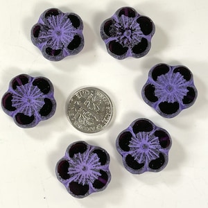 Large Hibiscus Flower Beads, Focal Bead, Purple w/Etched Finish, Czech Table Cut Glass Beads, 22mm. Beads, 3 Pieces