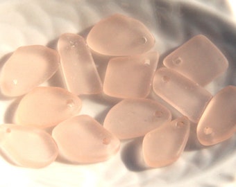 Flat Free Formed MINI Pendant Beads, Sweet Peach With Frosted Matte Sea Glass Finish, About 15-10mm, 6 Pieces