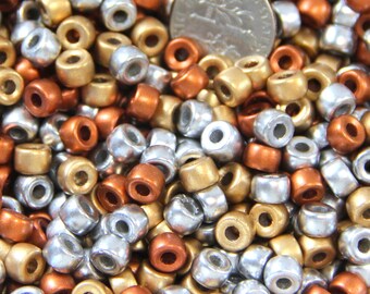 Pony Beads, 6mm w/2mm Hole, Color Mix Of Gold, Copper And Silver w/Matte Finish, Czech Glass Beads, Large Hole Beads, Accent Beads