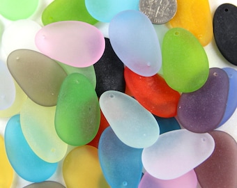 Small Hypnotic Pendant Bead, (33x20mm.)  YOU PICK COLOR  With Frosted Matte Sea Glass Finish, "Drilled", 1 Piece