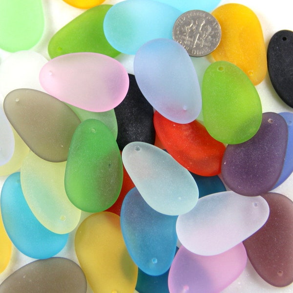 Small Hypnotic Pendant Bead, (33x20mm.)  YOU PICK COLOR  With Frosted Matte Sea Glass Finish, "Drilled", 1 Piece