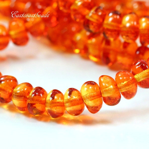 Potato Beads, Fire Opal Orange w/Glossy Finish, Glass Beads, 4x6mm. Accent Beads.  Small Spacer Beads, Czech Beads, 30 Pieces