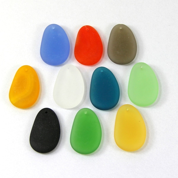 Hypnotic Pendant Bead, Front Drilled, Multi Colors With Frosted Matte Sea Glass Finish, 33x20mm, 10 Piece Bargain Buy