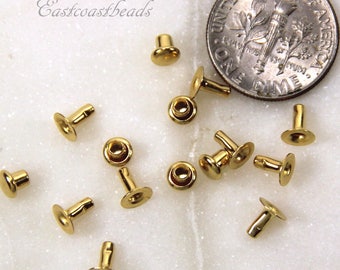 TierraCast Rivets, 4mm Compression Rivets, 4 mm Metal Rivets, Small Rivets, Leather Findings, Gold Plated,  10 Sets