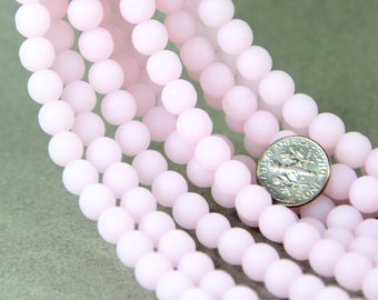 8mm. Round Beads, Opaque Pink With Frosted Matte Sea Glass Finish, Beach Glass Sea Glass Beads, 26 Pieces