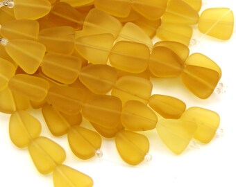 Free Form Flat Beads, Small Free Form Flats, Desert Gold, 13-16mm, Frosted Matte Finish, Sea Glass Style Beads, 6 Pieces