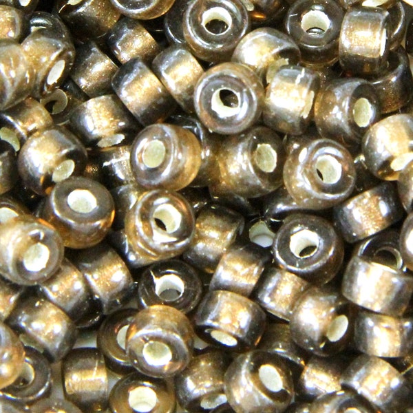 Pony Beads, 6mm w/2mm Hole, Smoke Topaz w/Silver Lining/Gloss Finish, Czech Glass Beads, Large Hole Beads, Accent Beads, 50 Pieces, 37