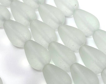 Tear Drop Beads, Aqua Green, 16x10mm, Sea Glass, Beach Glass, Teardrop Beads, 6 Pieces