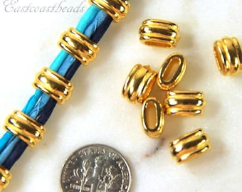 TierraCast Deco Crimp Beads, 6x2mm Medium Barrel Beads, Gold Plated Pewter