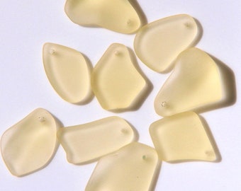 Free Form Flat Pendant Bead, Lemon Yellow w/Frosted Matte Sea Glass Finish, Size 13-20x24-26mm, 6 Pieces