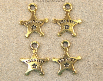 TierraCast Sheriff Badge Charms, Cowboy Charms, Sheriff Gold Star, Star Charms, Gold Plated