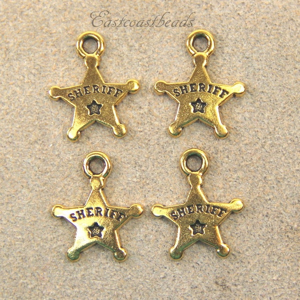 TierraCast Sheriff Badge Charms, Cowboy Charms, Sheriff Gold Star, Star Charms, Gold Plated