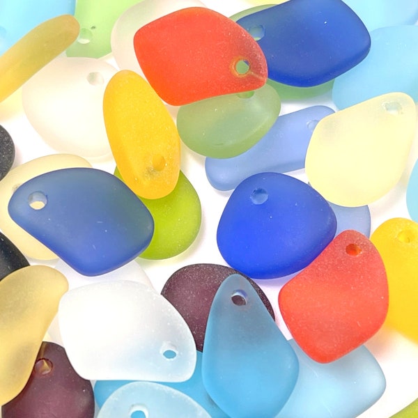 Small Pebble Mix Pendant Beads, 8-10X6-15mm, 3-5mm thick, YOU PICK COLOR With Frosted Matte Sea Glass Finish, 6 Pieces