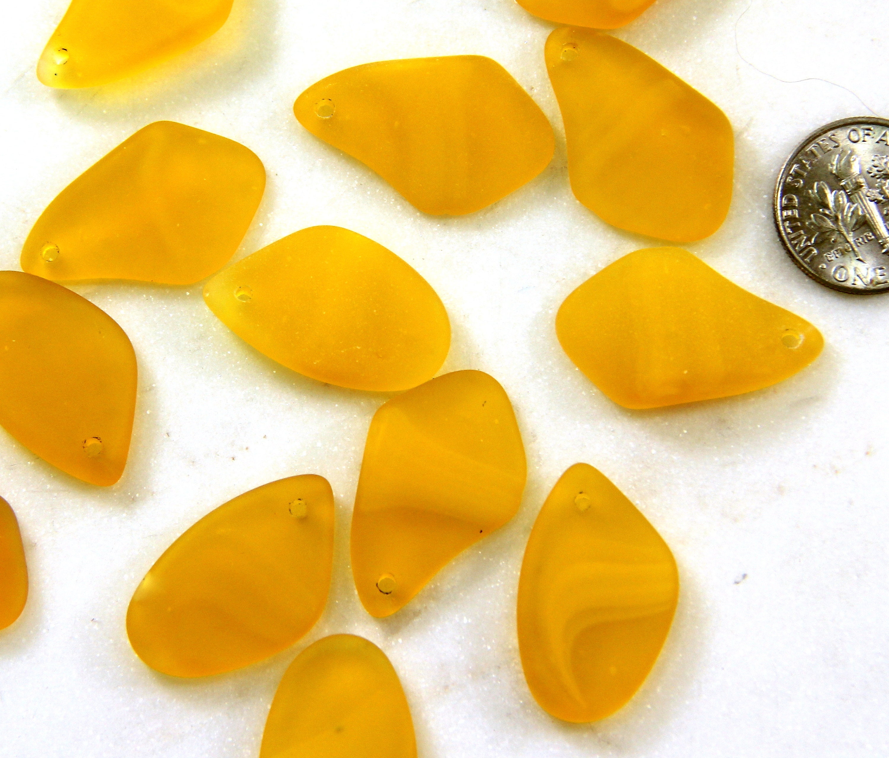 Saffron wFrosted Matte Sea Glass Finish 6 Pieces Free Form Flat Pendant Bead Size 13-20x24-26mm