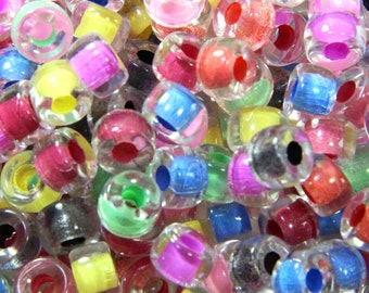 Pony Beads, 9mm w/ 3.5mm Hole, Crystal w/ Muti- Color Lining, Rondelle Beads, Roller Beads, Czech Glass Beads, Accent Beads, 20 Pieces, D 6