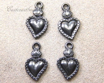 Milagro Charms, Milagro Heart, TierraCast Charms,  Milagro Charm, Burning Heart Charms, Antiqued Black Pewter