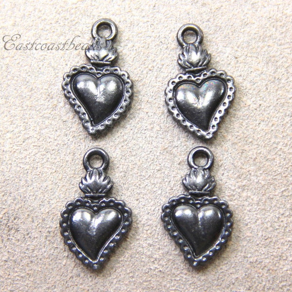 Milagro Charms, Milagro Heart, TierraCast Charms,  Milagro Charm, Burning Heart Charms, Antiqued Black Pewter