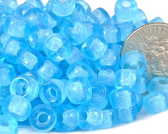 Pony Beads, 6mm w/2mm Hole, Aqua Blue w/Gloss Finish, Czech Glass Beads, Large Hole Beads, Accent Beads, 121