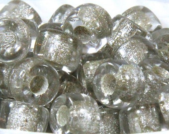 Pony Beads, 9mm w/3.5 Hole, Crystal White w/Silver Lining, Roller Beads, Czech Glass Beads, Large Hole Beads, Accent Beads, 53