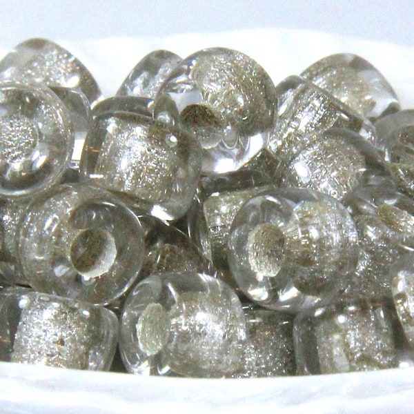Pony Beads, 9mm w/3.5 Hole, Crystal White w/Silver Lining, Roller Beads, Czech Glass Beads, Large Hole Beads, Accent Beads, 53