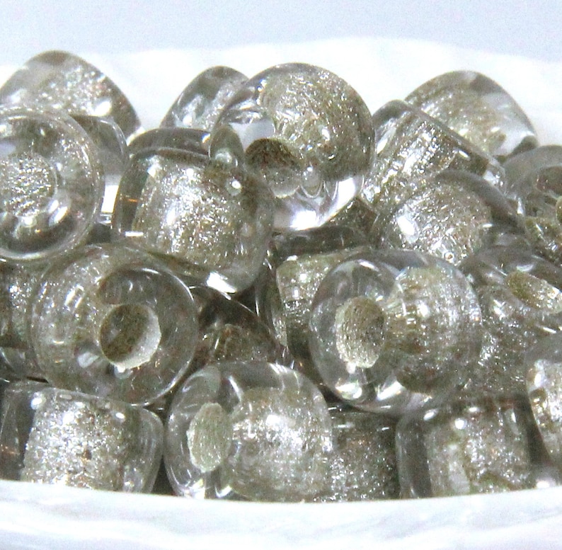 Pony Beads, 9mm w/3.5 Hole, Crystal White w/Silver Lining, Roller Beads, Czech Glass Beads, Large Hole Beads, Accent Beads, 53 image 1