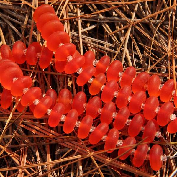 Rondelle Beads, 12x4mm, Tangerine Orange With Frosted Matte Finish, Cultured Sea Glass, 14 beads Per Strand